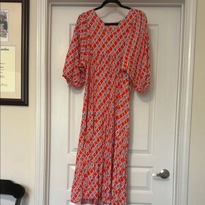 Red and White Geometric Midi Sundress